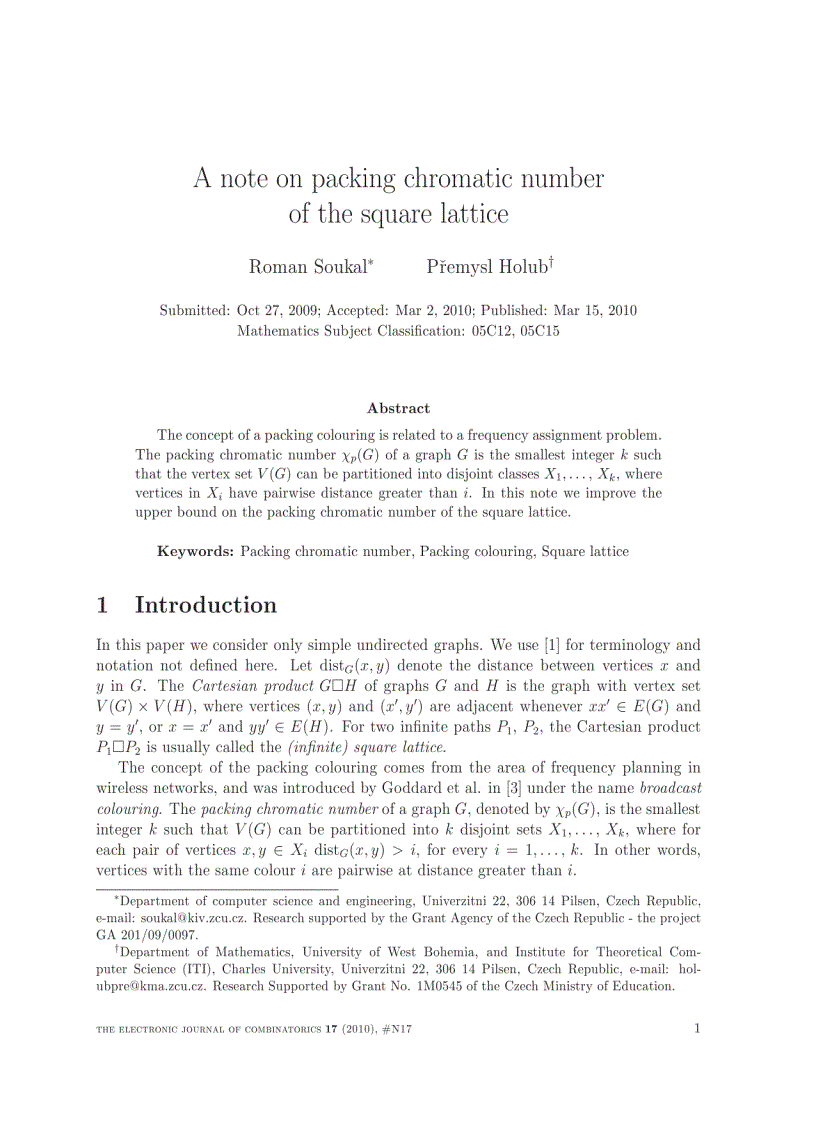 A note on packing chromatic number of the square lattice