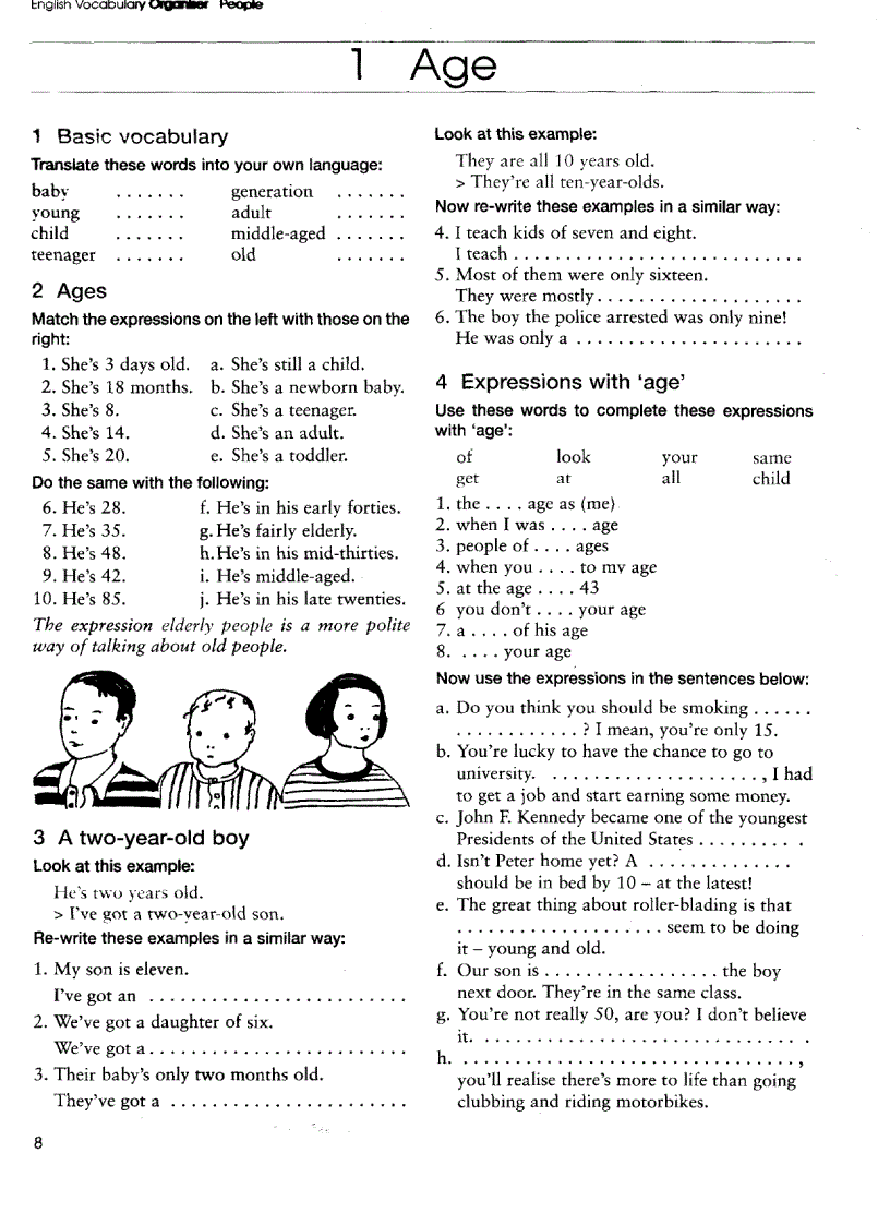 English vocabulary organiser with key