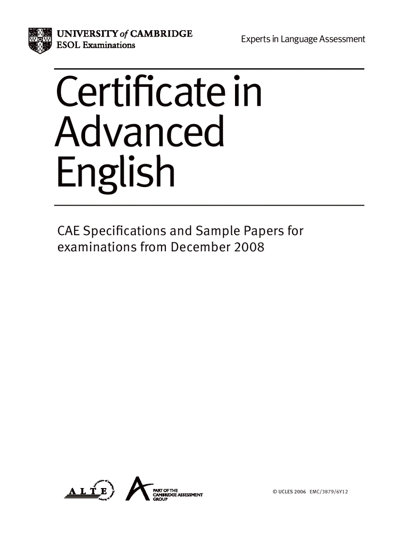 Certiﬁcate in Advanced English