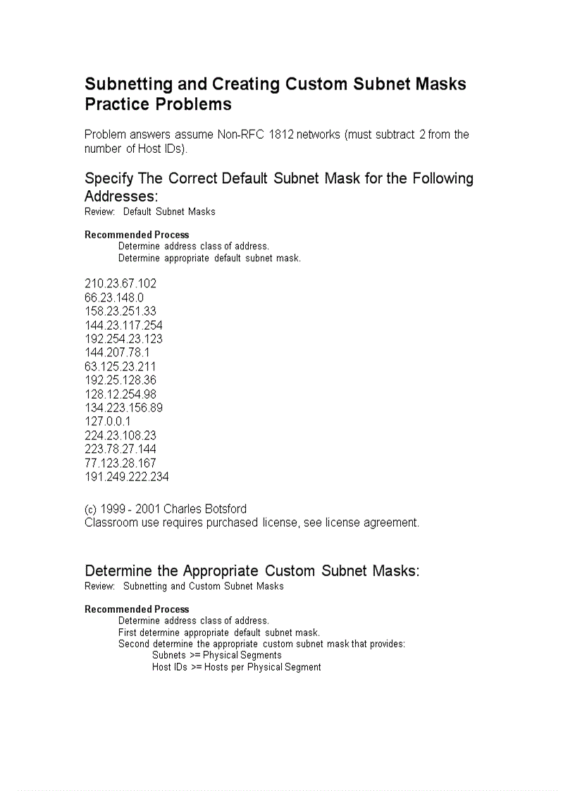 Subnetting and Creating Custom Subnet Masks Practice Problems