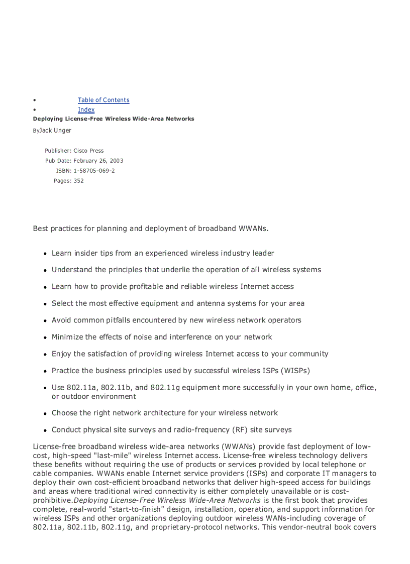 Deploying License Free Wireless Wide Area Networks