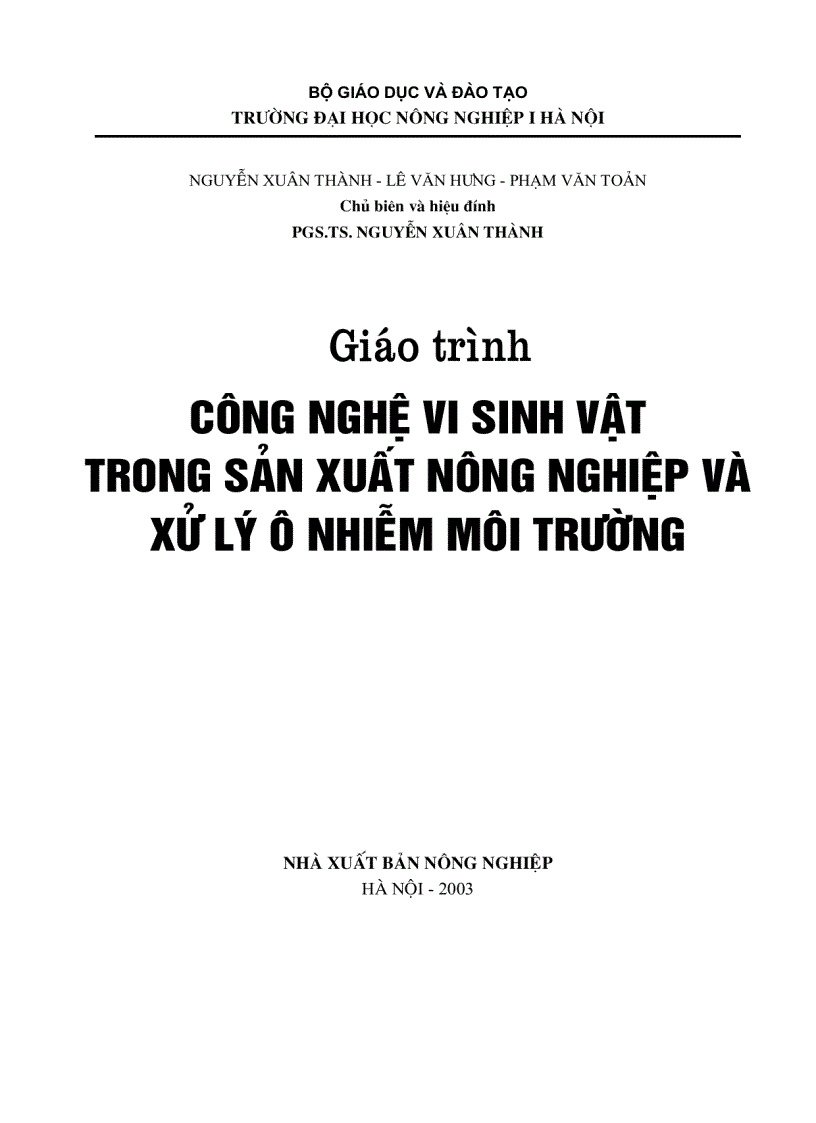 Giáo trình công nghệ vi sinh vật trong sản xuất nông nghiệp và xử lý ô nhiễm môi trường