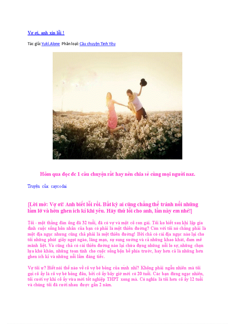 Vợ ơi anh xin lỗi