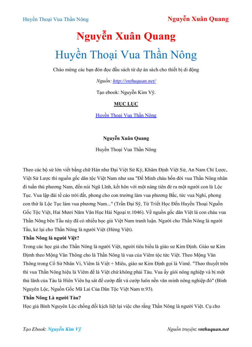 Ebook Huyền Thoại Vua Thần Nông Nguyễn Xuân Quang