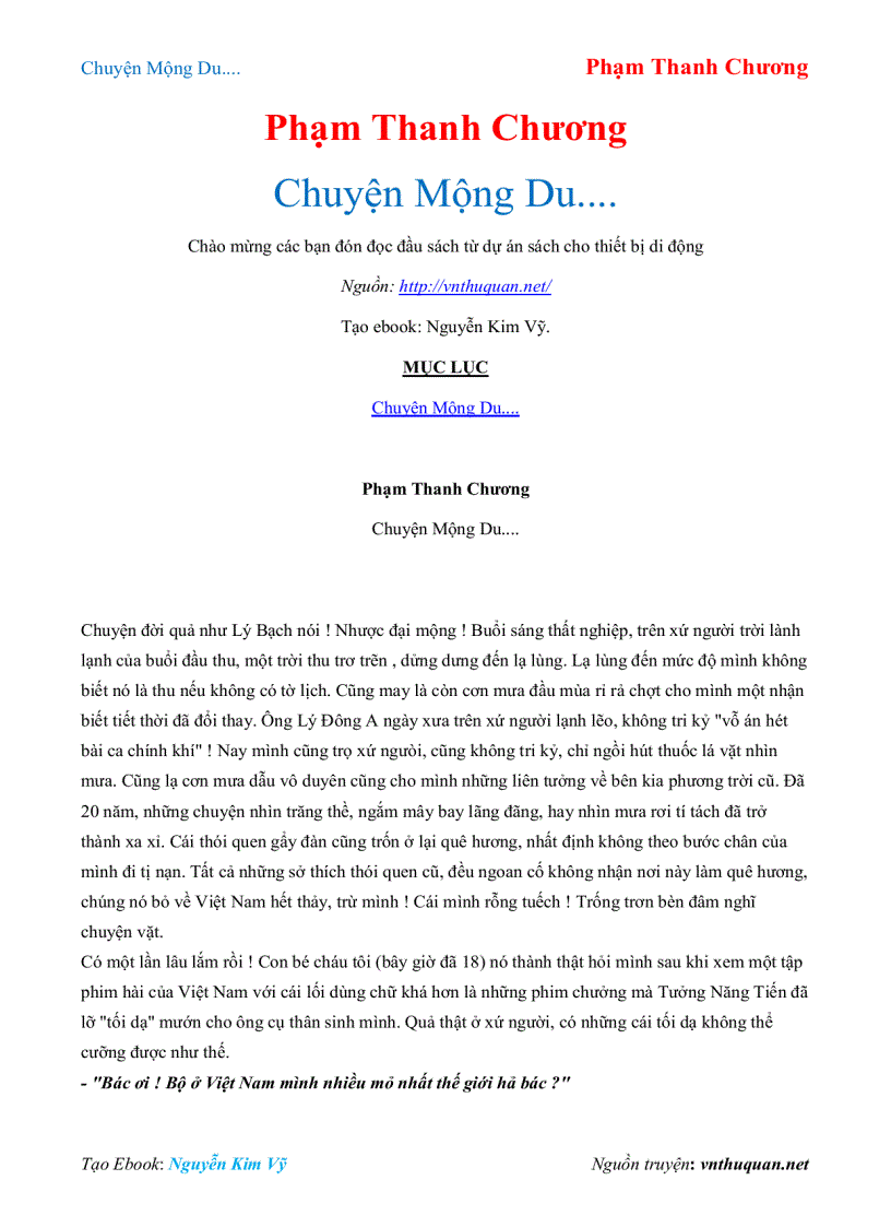 Ebook Chuyện Mộng Du Phạm Thanh Chương