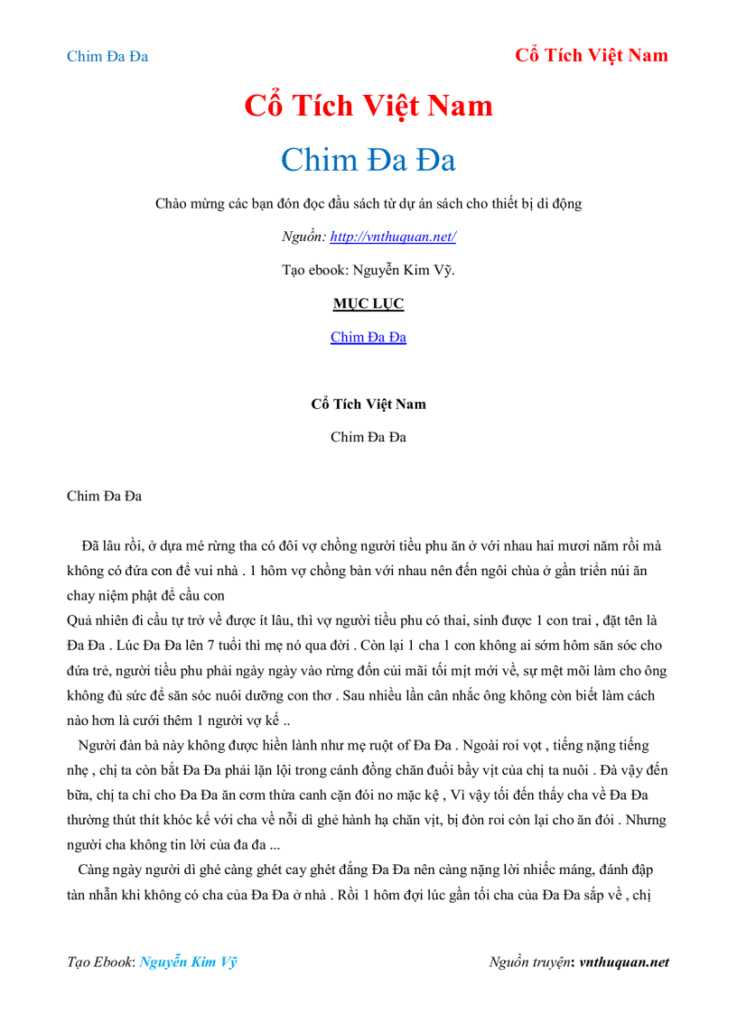 Ebook Truyện Chim Đa Đa