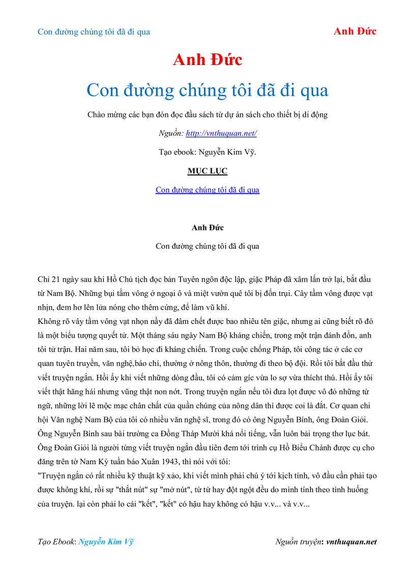 Ebook Con đường chúng tôi đã đi qua Anh Đức