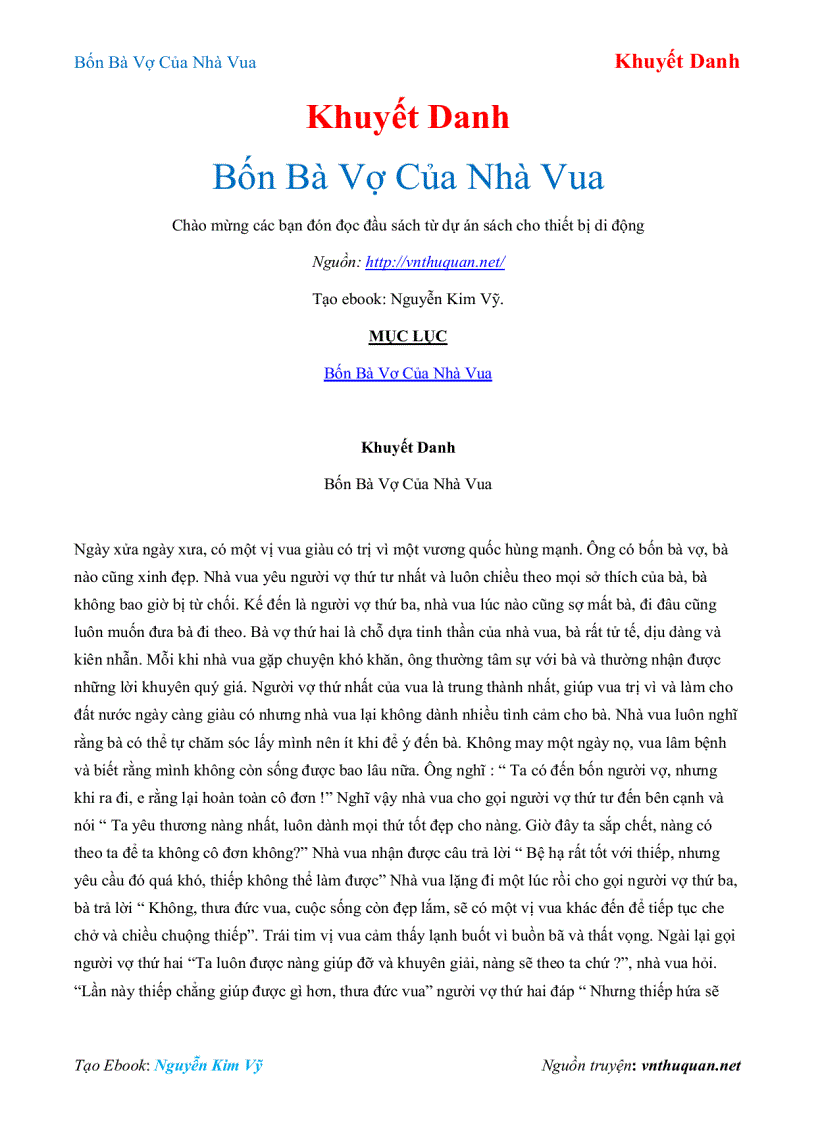 Ebook Bốn Bà Vợ Của Nhà Vua Khuyết Danh