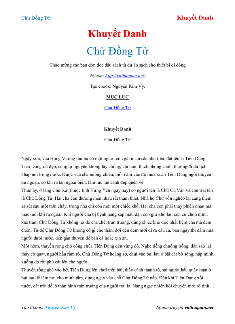 Ebook truyện Chử Đồng Tử