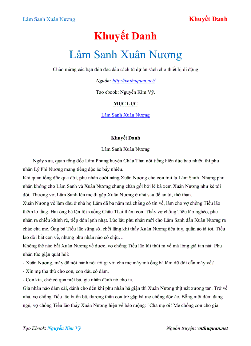 Ebook Lâm Sanh Xuân Nương