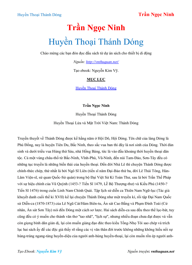 Ebook Huyền Thoại Thánh Dóng Trần Ngọc Ninh