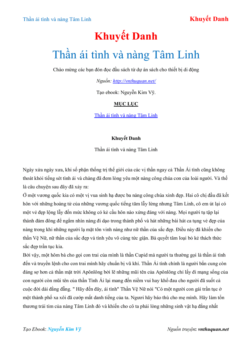 Ebook Thần ái tình và nàng Tâm Linh