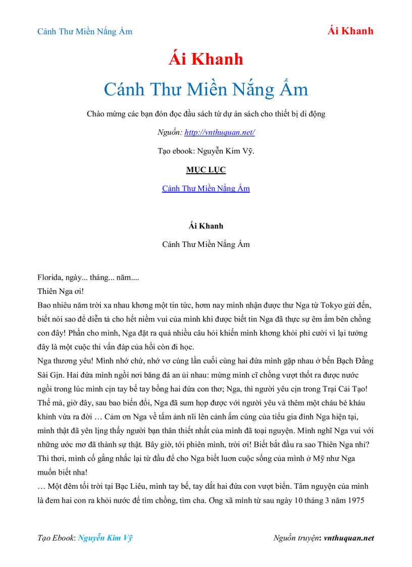 Ebook Cánh Thư Miền Nắng Ấm Ái Khanh