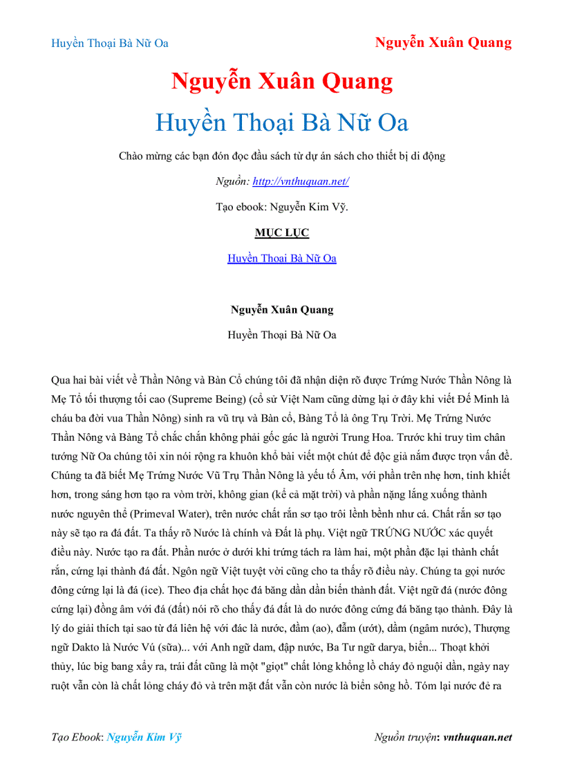 Ebook Huyền Thoại Bà Nữ Oa Nguyễn Xuân Quang