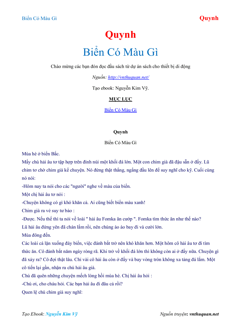 Ebook Biển Có Màu Gì Quynh