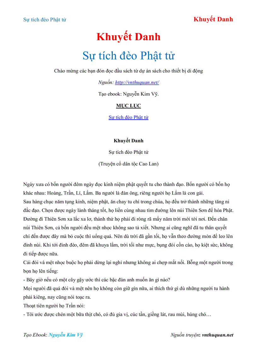 Ebook Sự tích đèo Phật tử