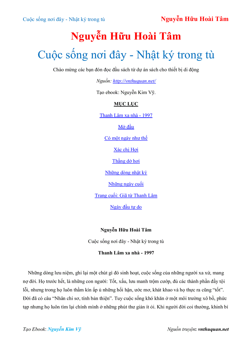 Ebook Cuộc sống nơi đây Nhật ký trong tù Nguyễn Hữu Hoài Tâm