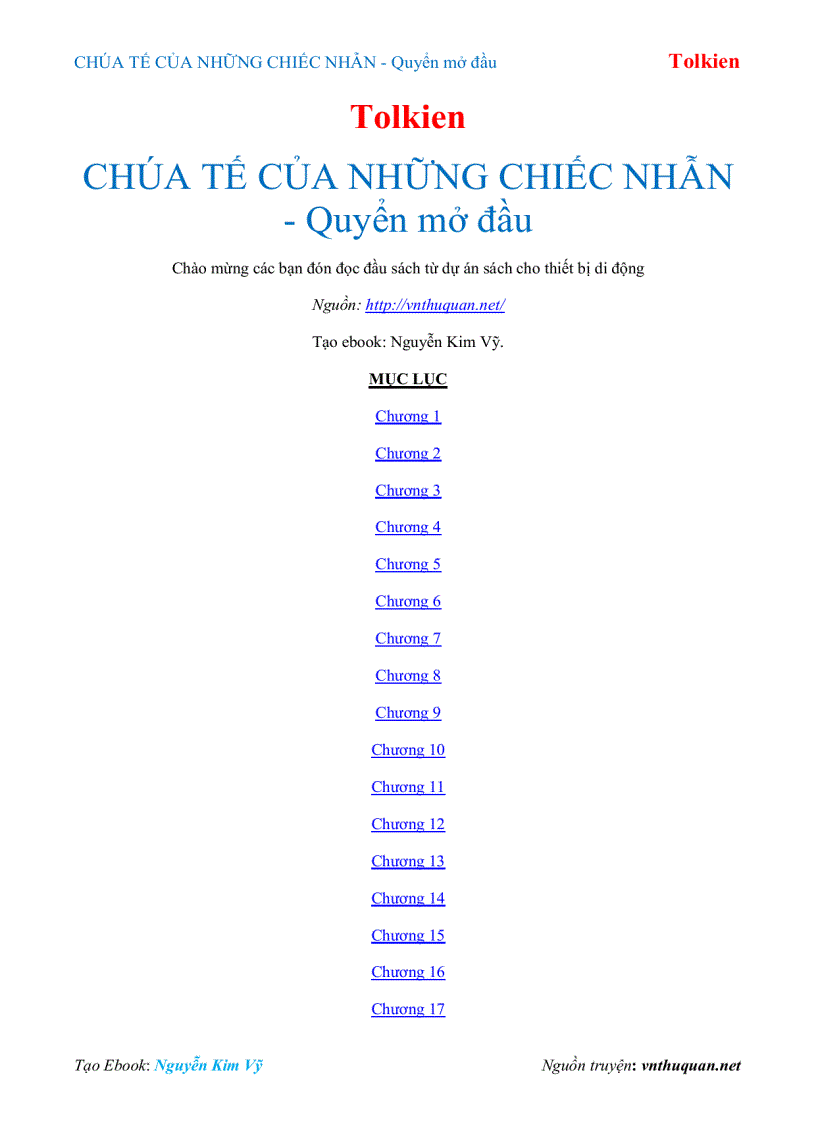 Ebook CHÚA TẾ CỦA NHỮNG CHIẾC NHẪN Quyển mở đầu