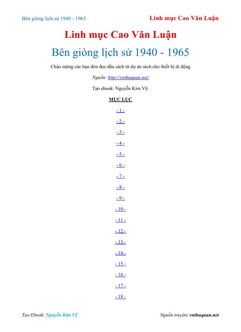 Ebook Bên giòng lịch sử 1940 1965 Linh mục Cao Văn Luận