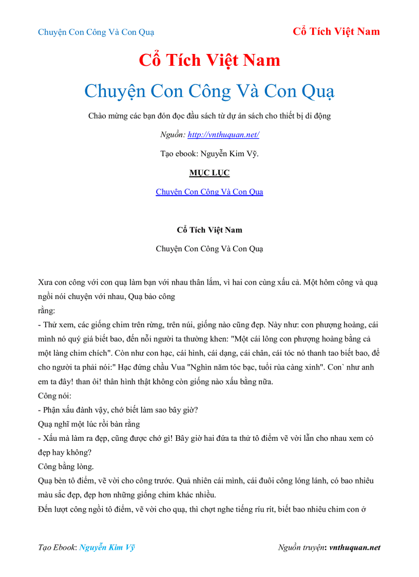 Ebook Chuyện Con Công Và Con Quạ