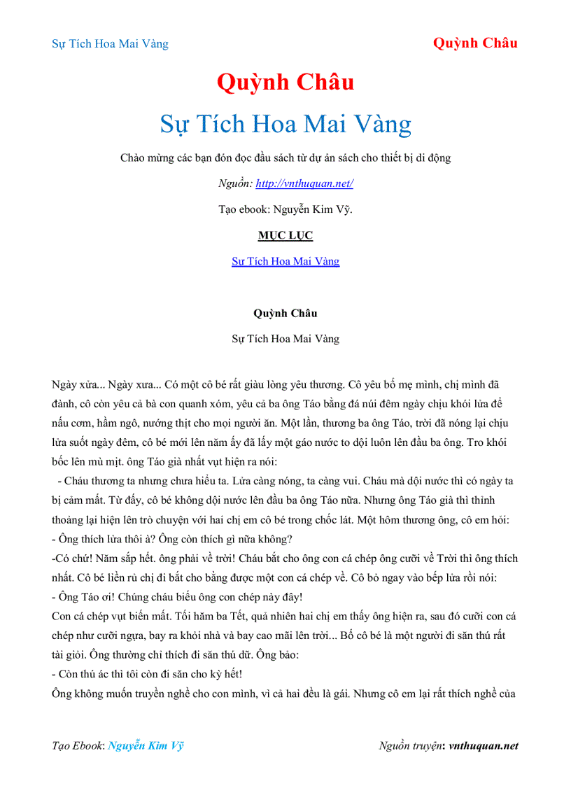 Ebook Sự Tích Hoa Mai Vàng Quỳnh Châu