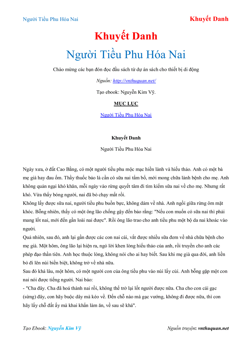 Ebook Người Tiều Phu Hóa Nai