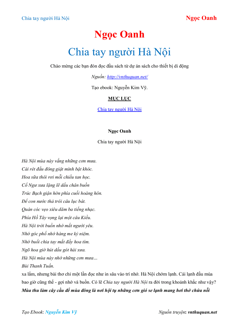 Ebook Chia tay người Hà Nội Ngọc Oanh