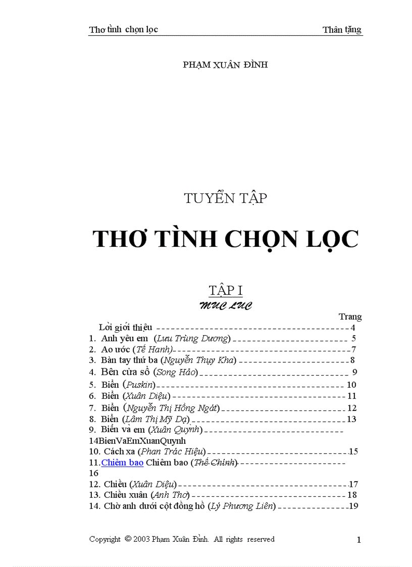 Tuyển tập thơ tình chọn lọc