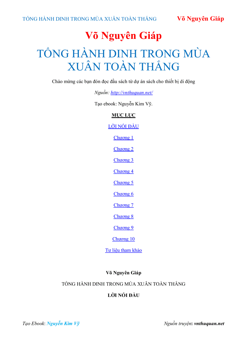 Ebook TỔNG HÀNH DINH TRONG MÙA XUÂN TOÀN THẮNG Võ Nguyên Giáp