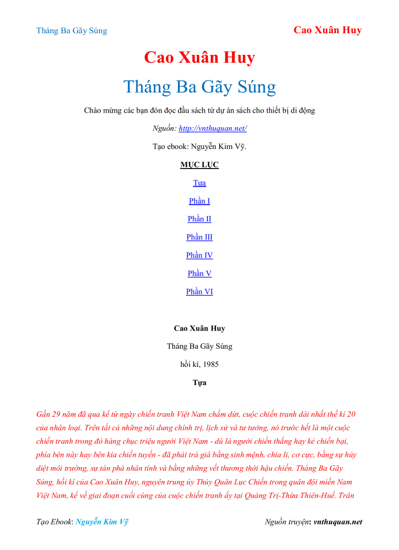 Ebook Tháng Ba Gãy Súng Cao Xuân Huy