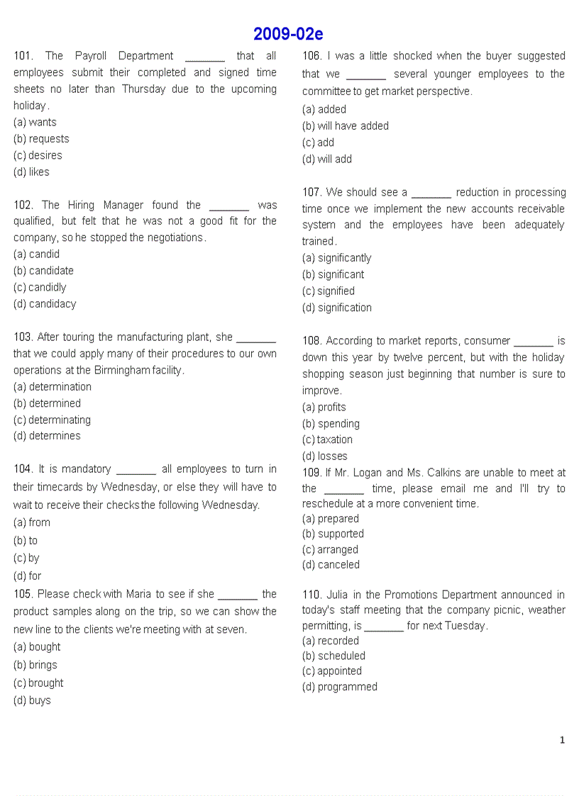 Trắc nghiệm toeic part 2 to 7