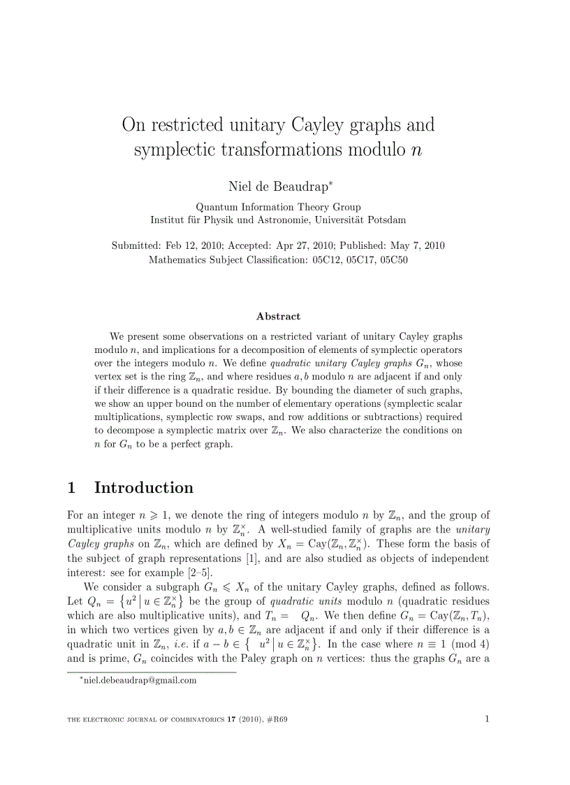 On restricted unitary Cayley graphs and symplectic transformations modulo n