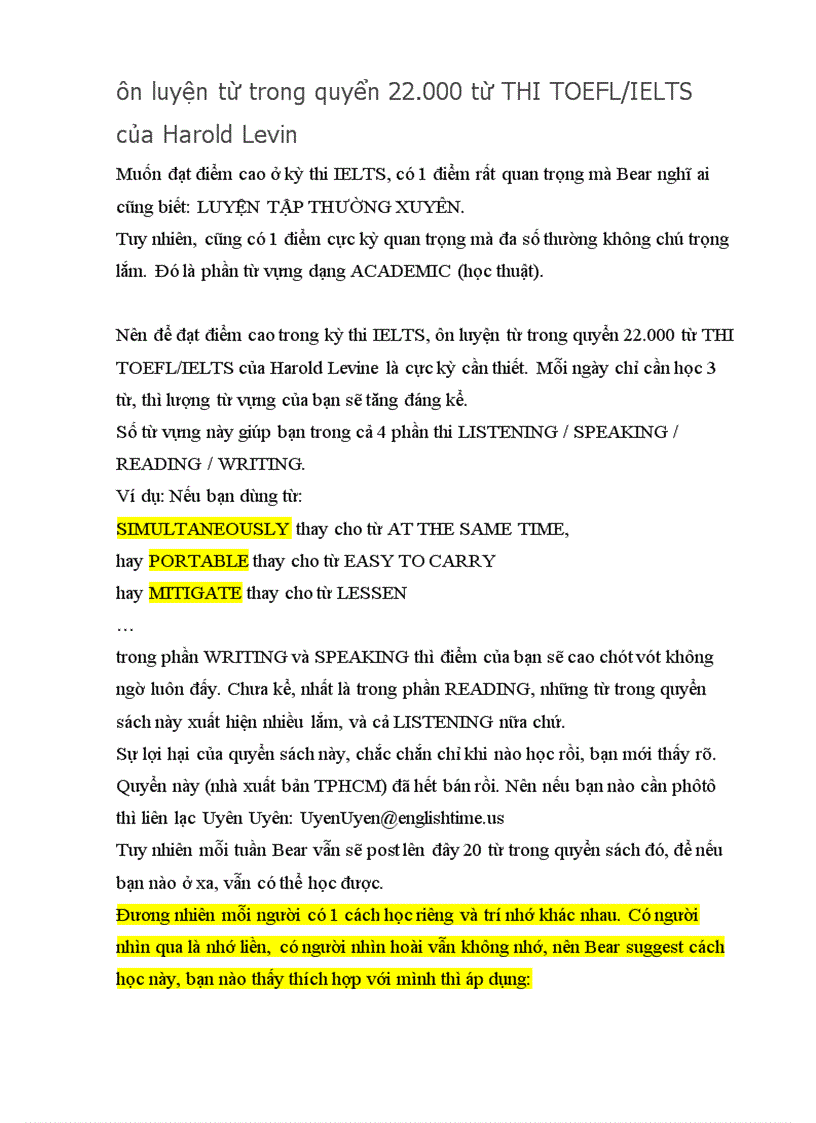 Luyện từ mới THI TOEFL IELTS của Harold Levin 22 000 từ