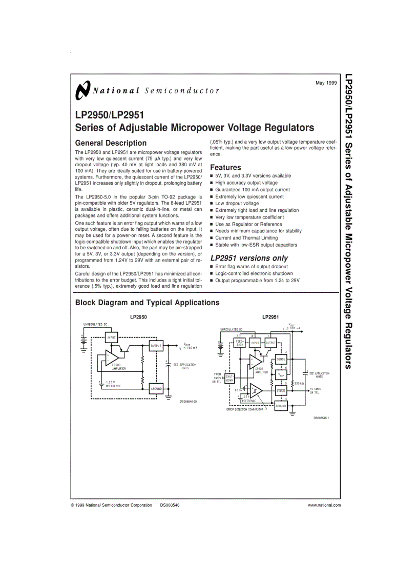 LP2950 LP2951 Series of Adjustable Micropower Voltage Regulators