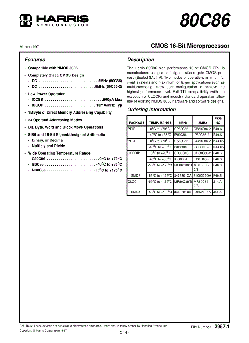 80C86 CMOS 16 Bit Microprocessor