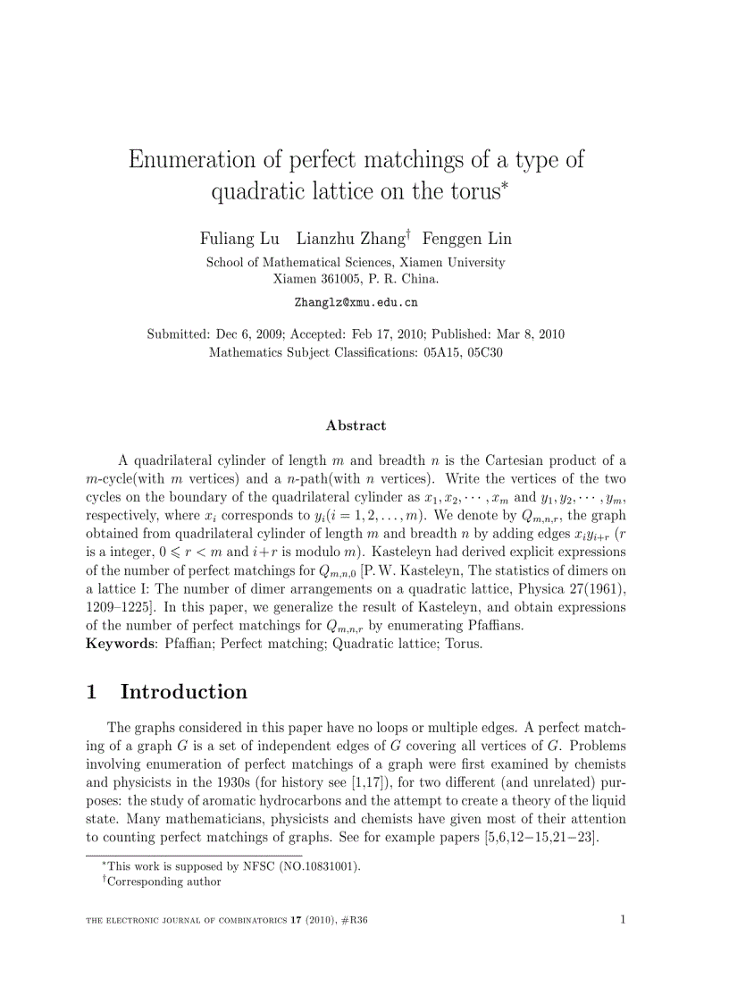 Enumeration of perfect matchings of a type of quadratic lattice on the torus