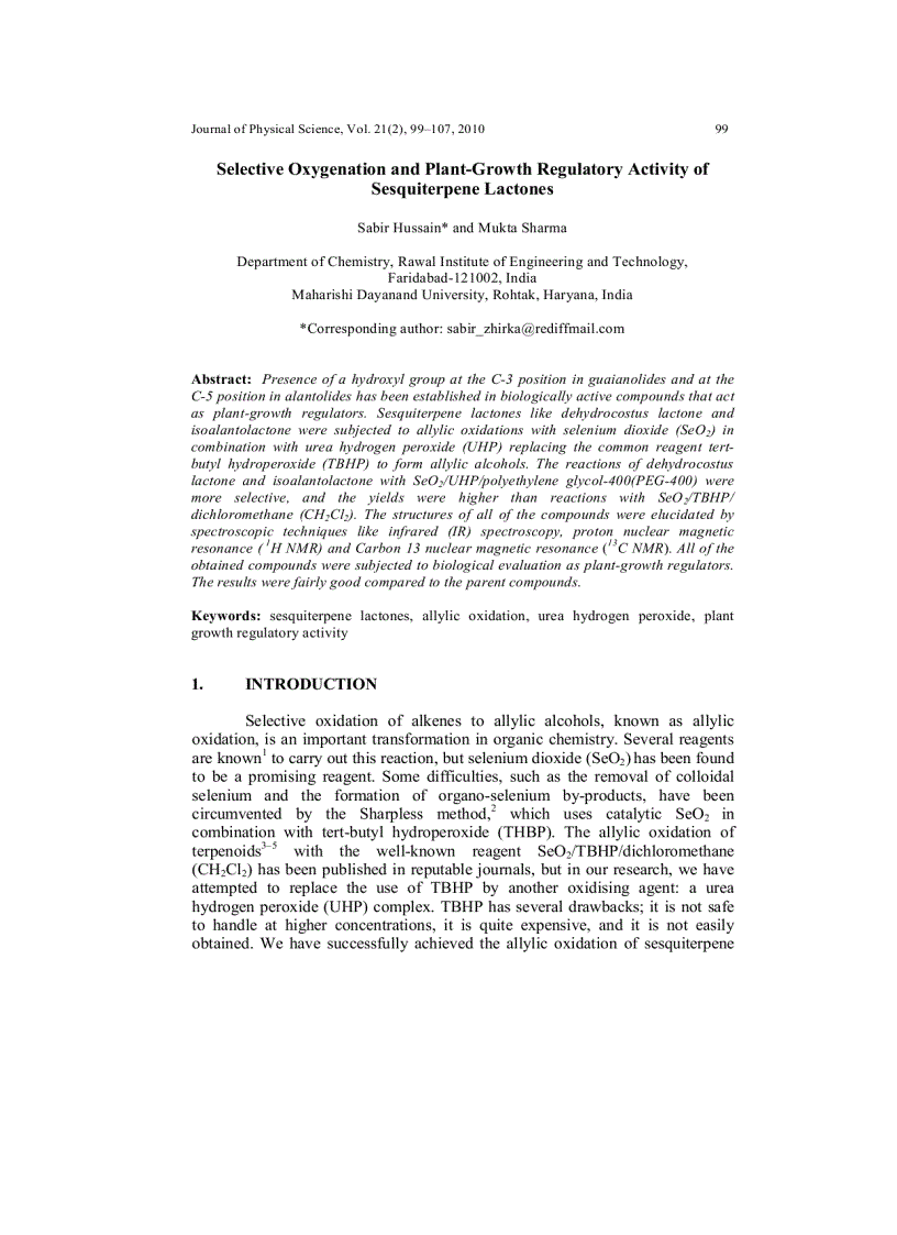 Selective Oxygenation and Plant Growth Regulatory Activity of Sesquiterpene Lactones