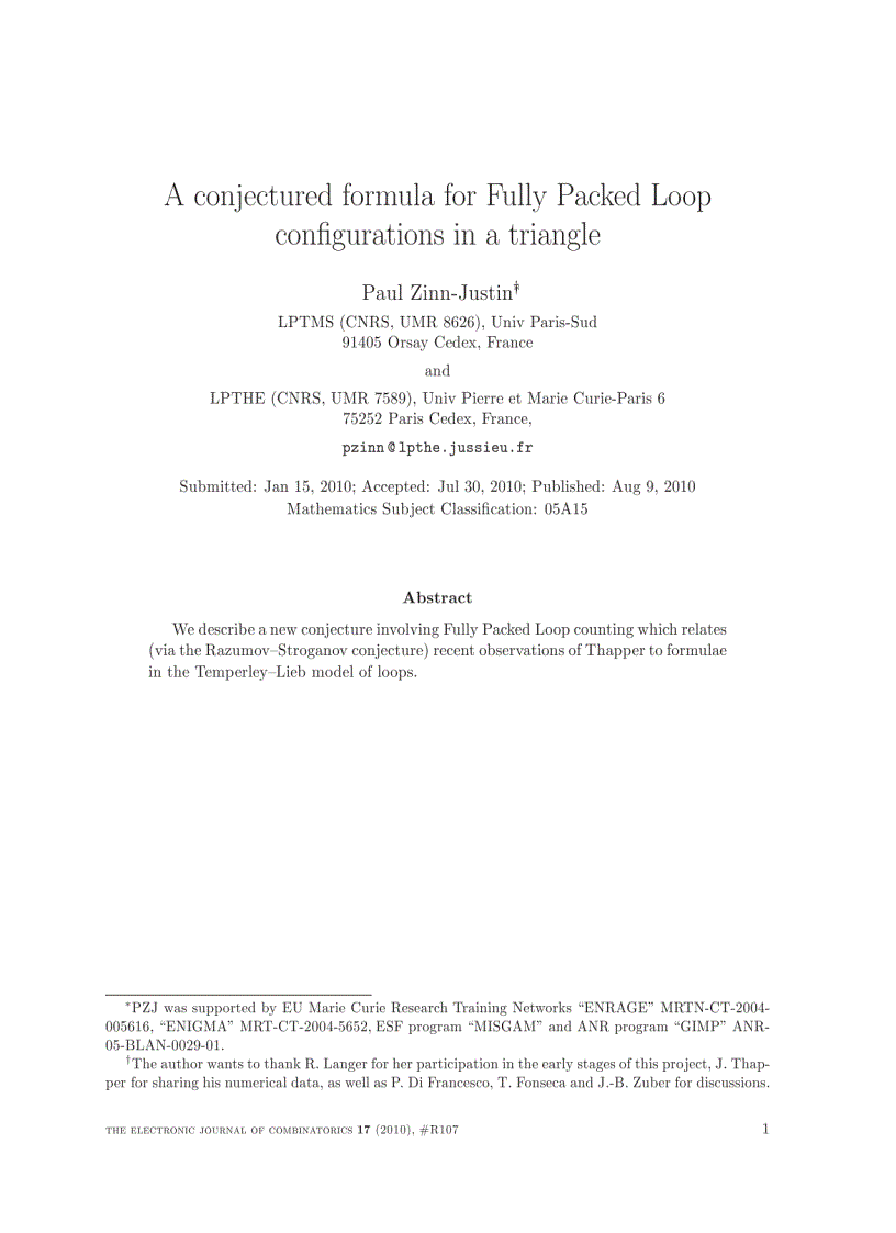 A conjectured formula for Fully Packed Loop conﬁgurations in a triangle