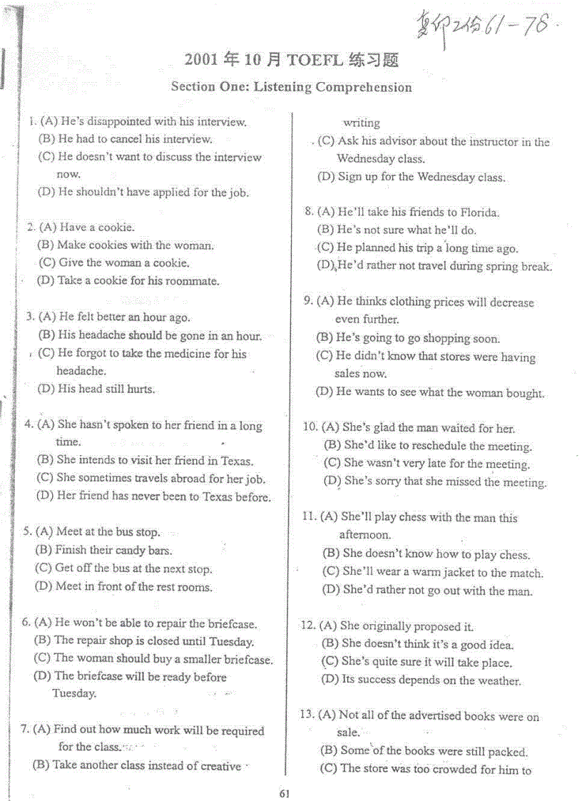 Đề thi TOEFL tháng 01 năm 2001 Ebook