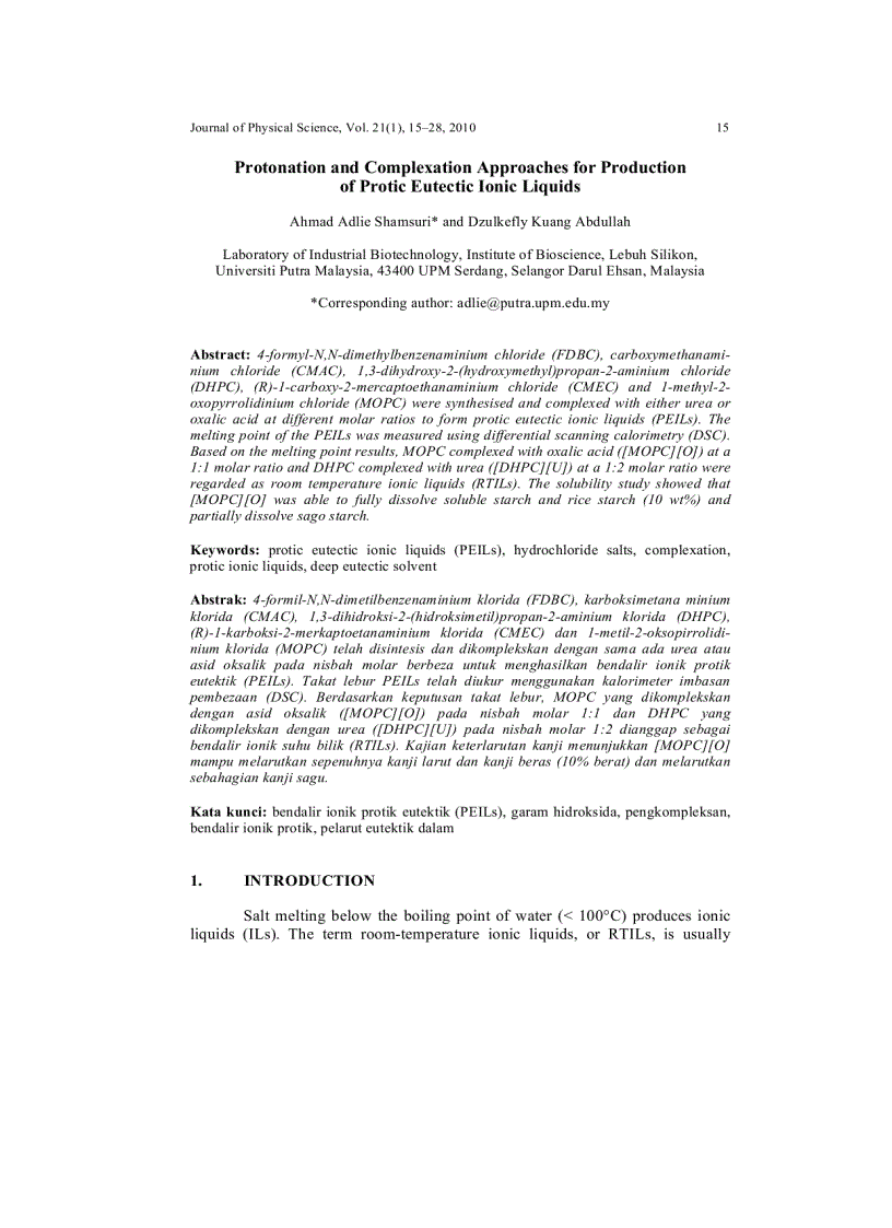 Protonation and Complexation Approaches for Production of Protic Eutectic Ionic Liquids