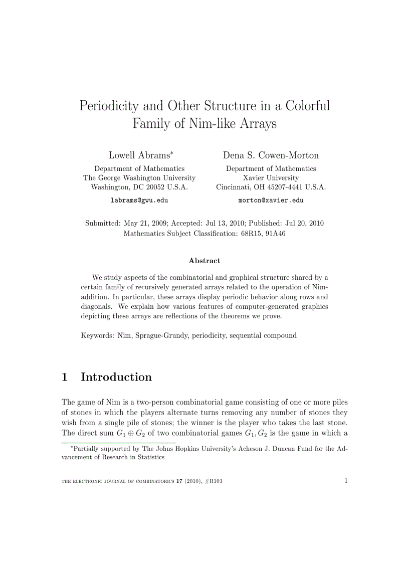 Periodicity and Other Structure in a Colorful Family of Nim like Arrays