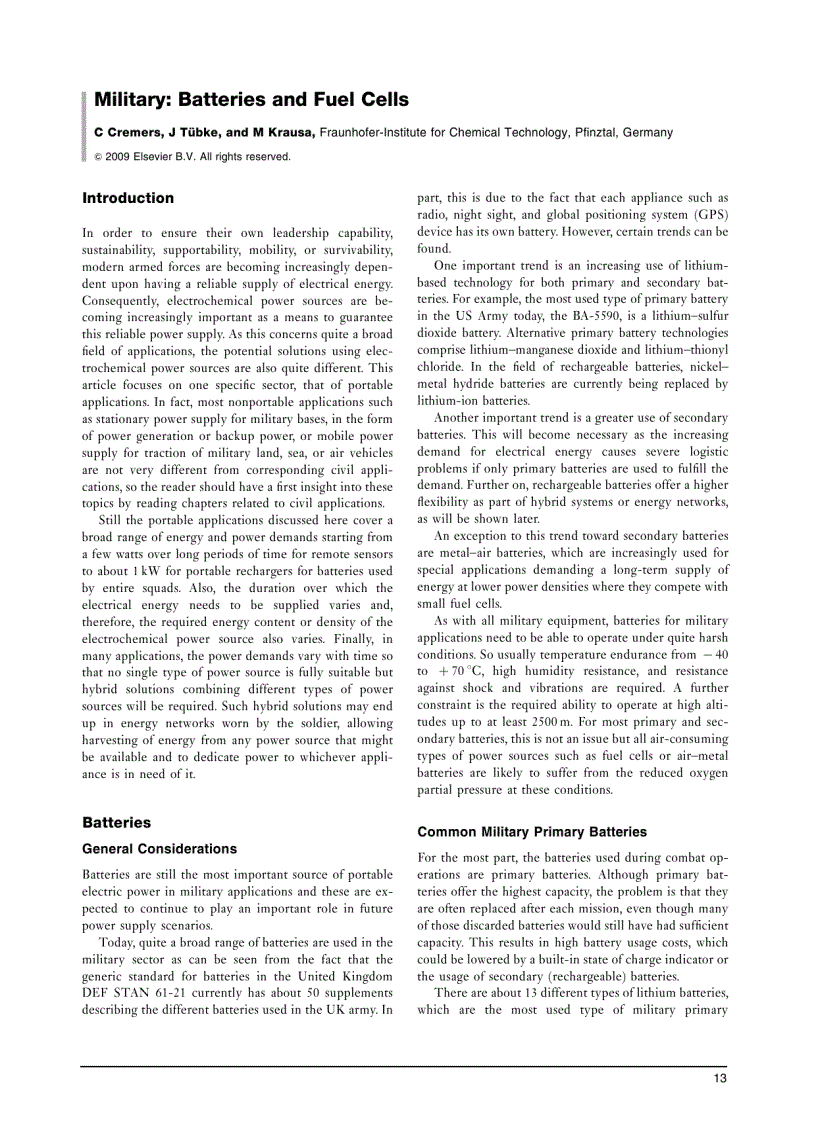 Military Batteries and Fuel Cells