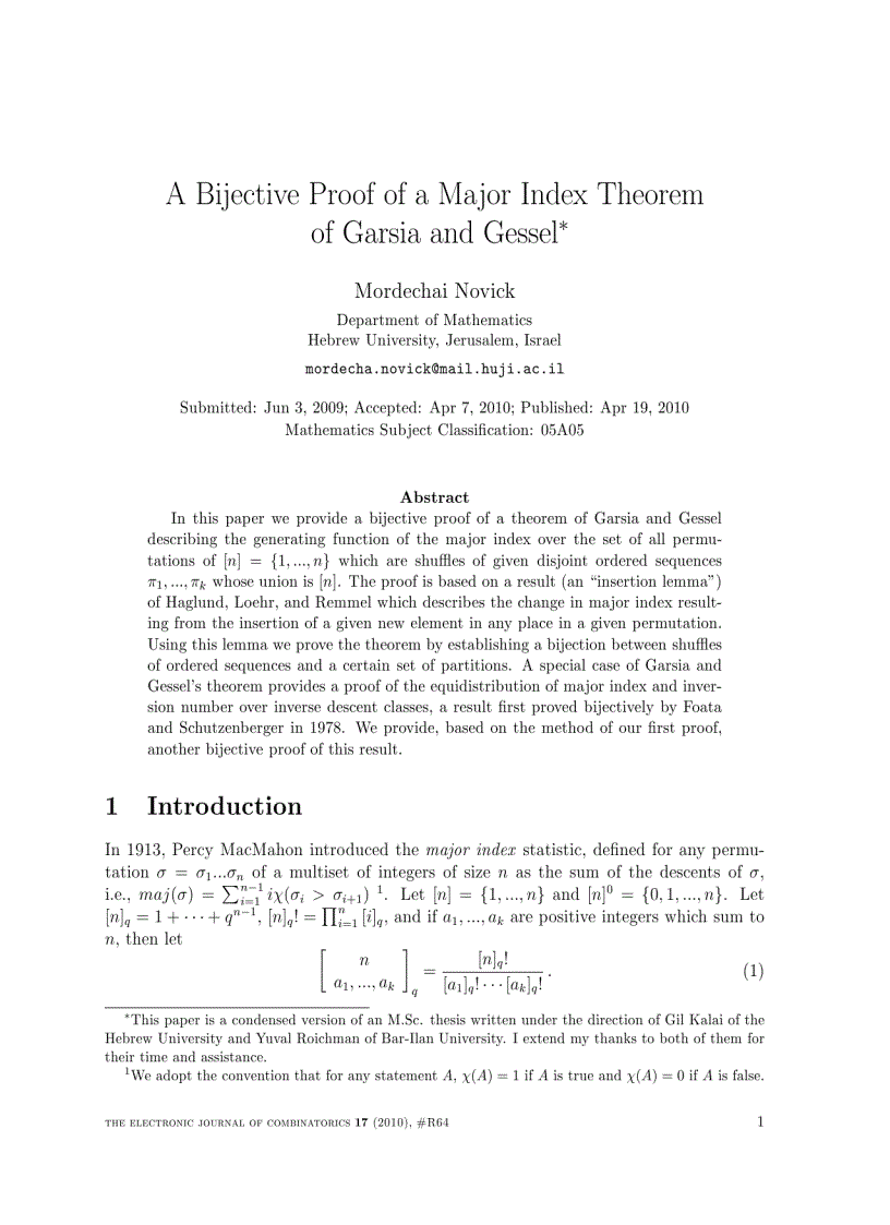 A Bijective Proof of a Major Index Theorem of Garsia and Gessel