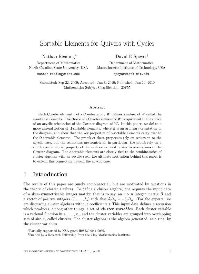 Sortable Elements for Quivers with Cycles