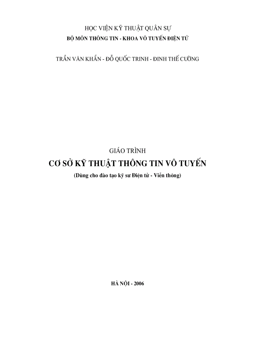 Giáo trình cơ sở kỹ thuât thông tin vô tuyến