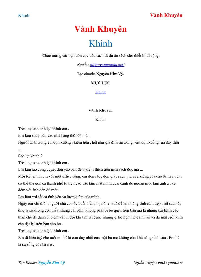 Ebook Khinh Vành Khuyên