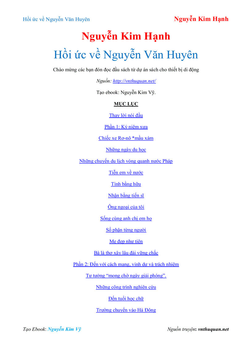 Ebook Hồi ức về Nguyễn Văn Huyên Nguyễn Kim Hạnh
