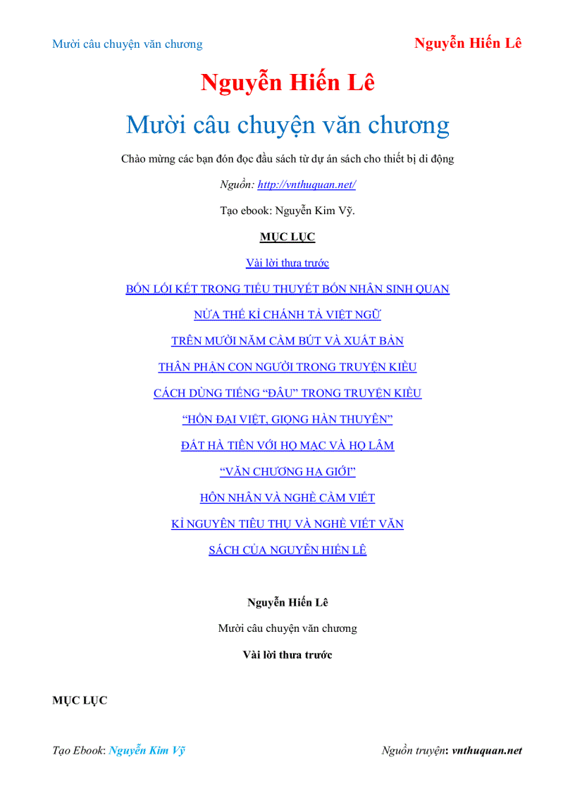 Ebook Mười câu chuyện văn chương Nguyễn Hiến Lê