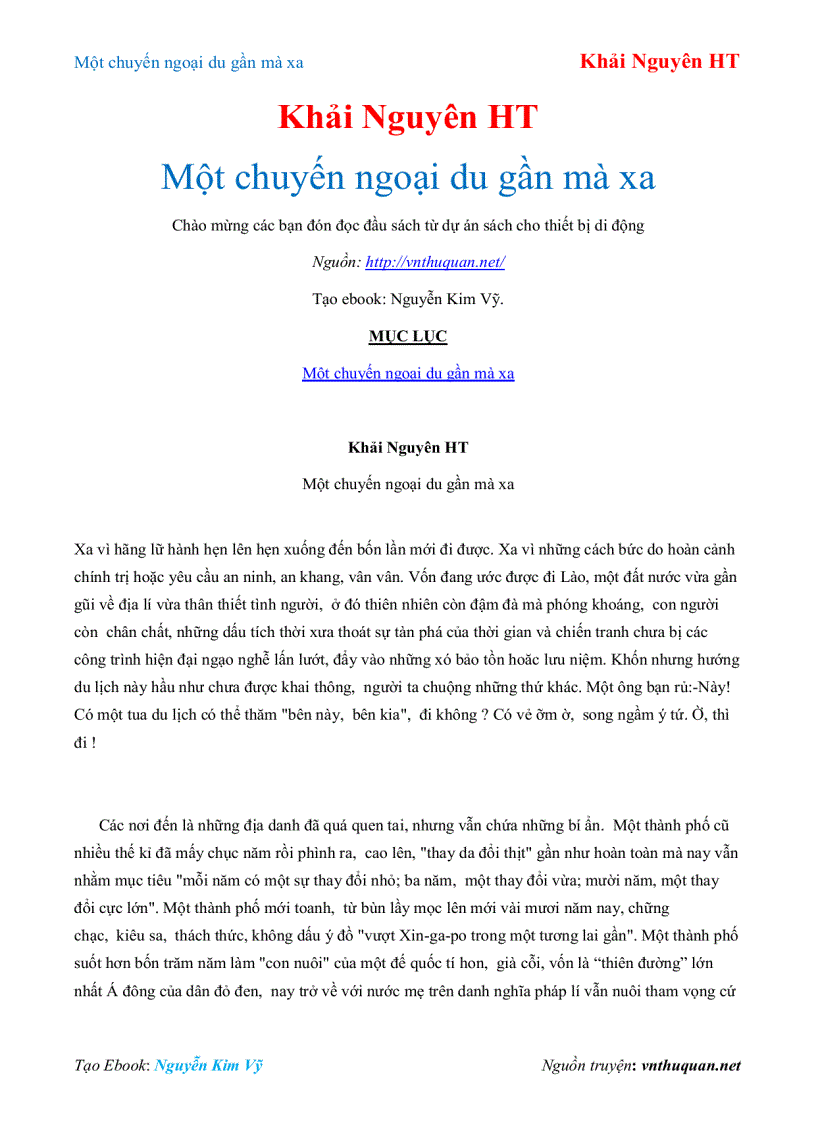 Ebook Một chuyến ngoại du gần mà xa Khải Nguyên HT