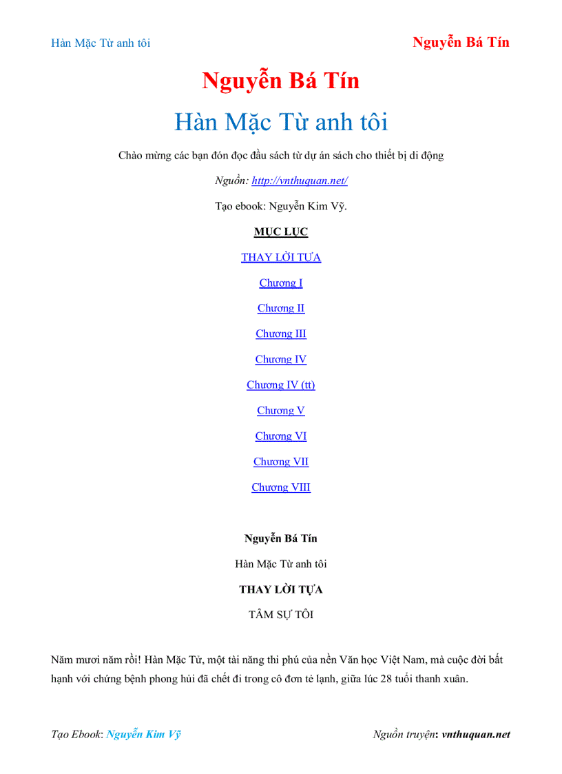 Ebook Hàn Mặc Từ anh tôi Nguyễn Bá Tín